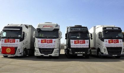 Kırgızistan'dan gönderilen 4 yardım tırı dualarla uğurlandı