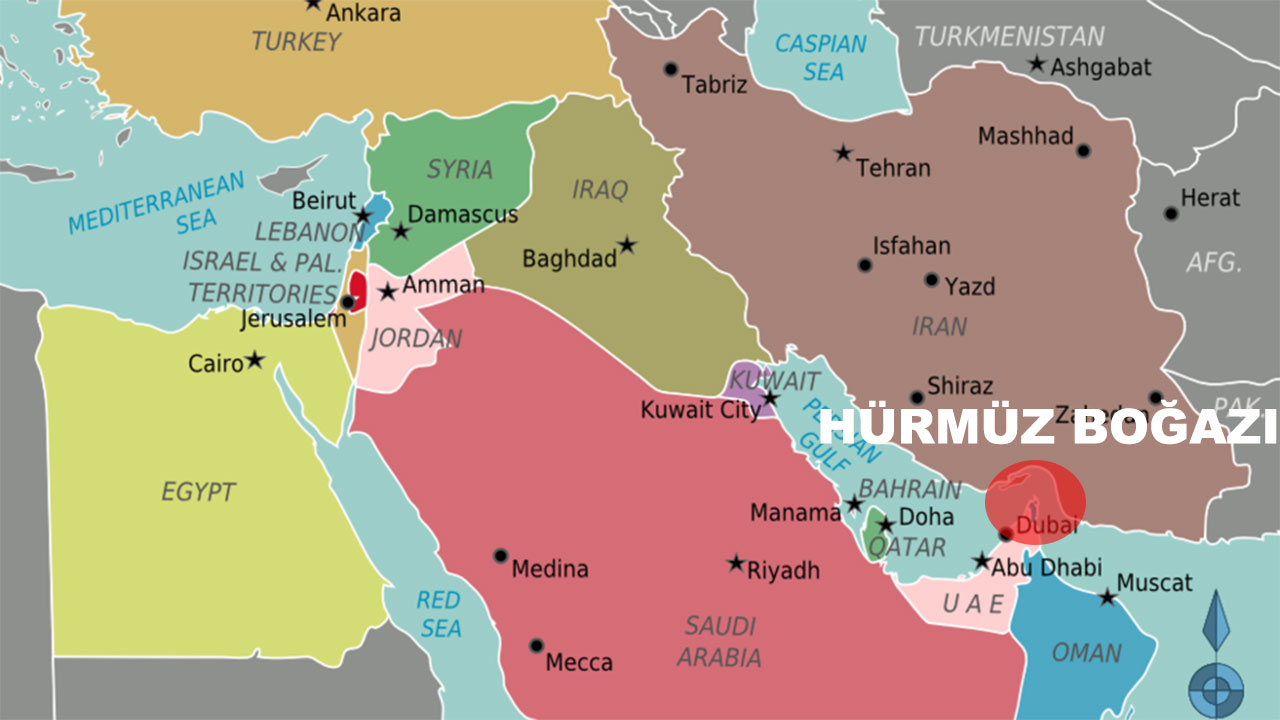 Ortadoğu Haritası Hürmüz Boğazı Basra Körfezi İran